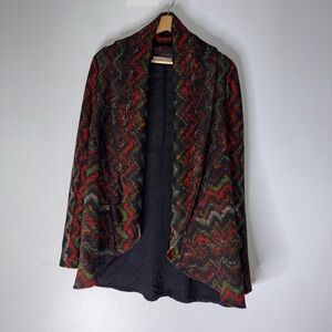 alberto makali Red Black Green Zig Zag Wool Blend Open Cardigan Medium